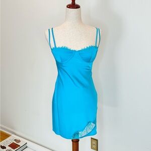 Meshki Satin Lace Slip Mini Dress - Aquamarine size XS